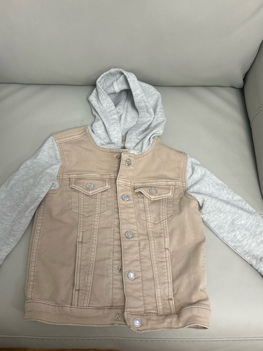 Cat & Jack Beige Jean-Style Jacket with Light Gray Hood and Sleeves